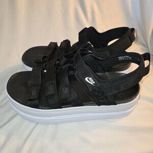 Nike icon Classic Platform Black White Triple Strap Sandals DH0224-001 Wm 12